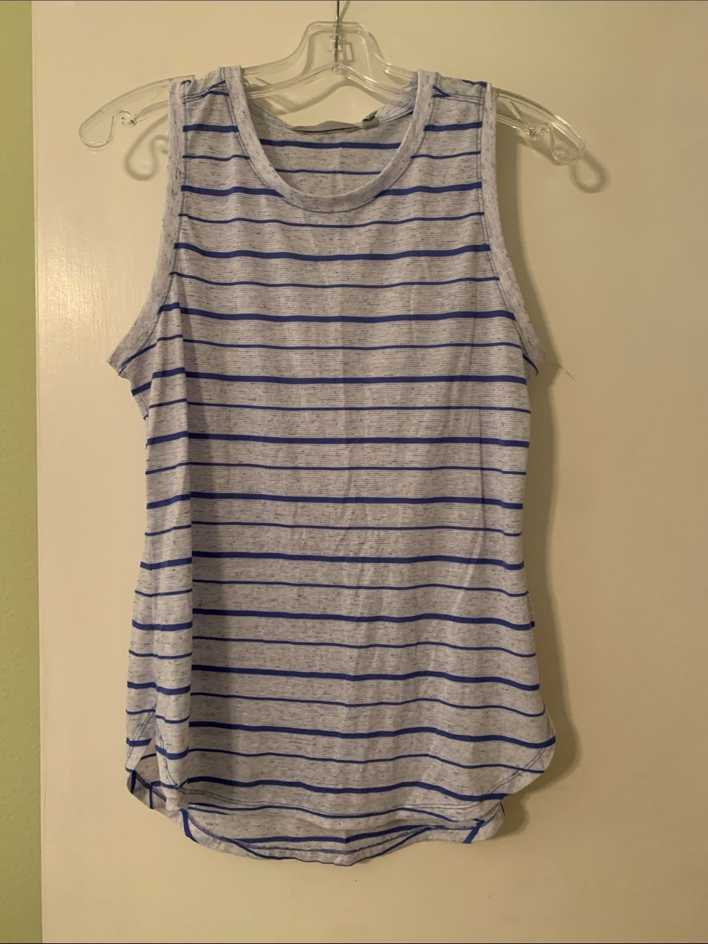 Athleta Light Gray and Blue Striped Muscle Tank